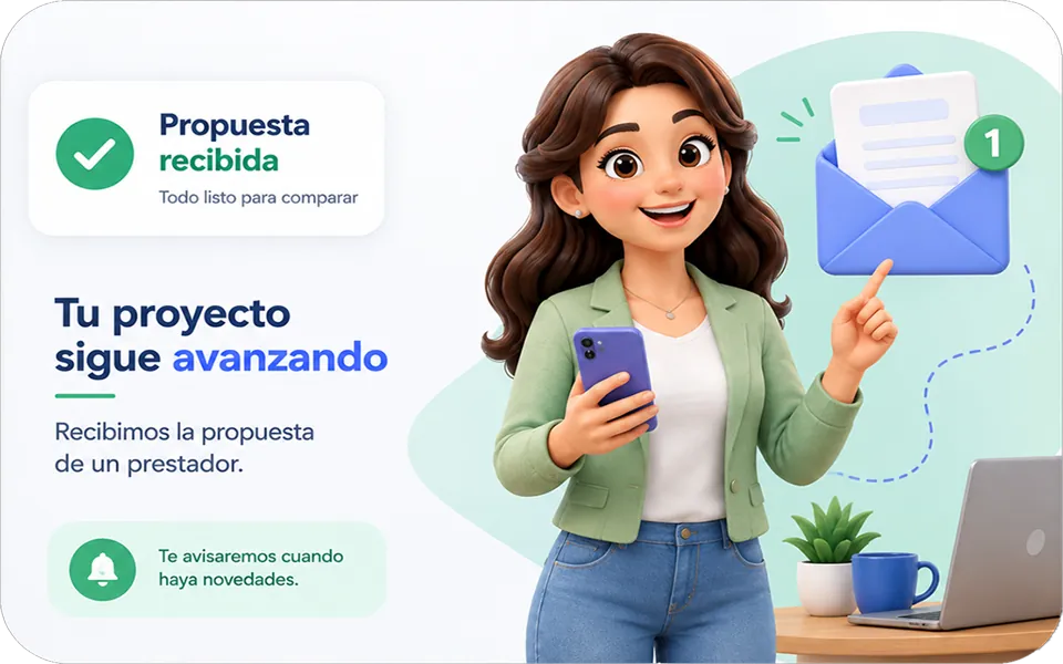 Una clienta recibiendo la propuesta de un prestador